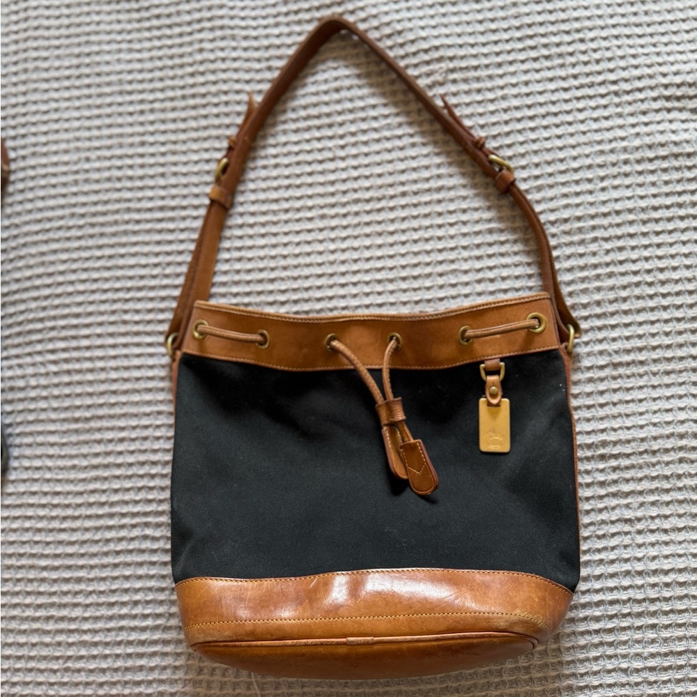 Vintage Dooney & Bourke Leather & Canvas Shoulder Bag